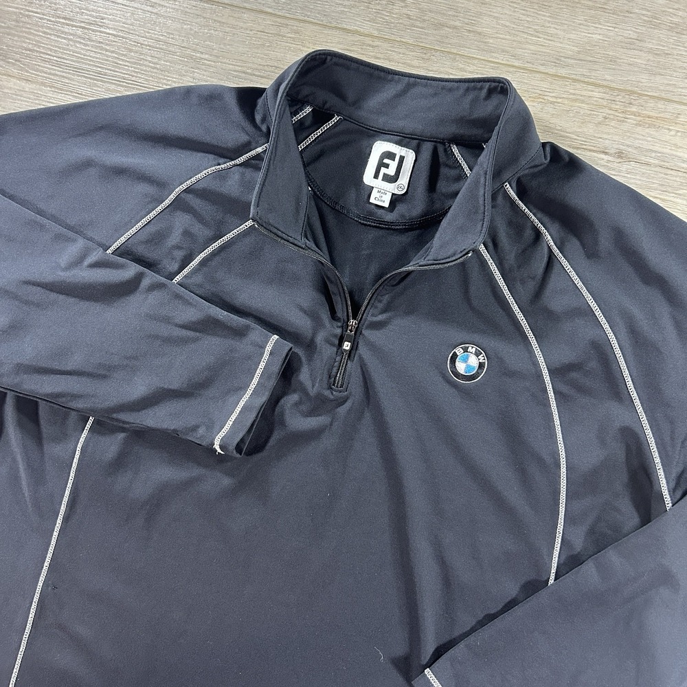 FootJoy XXL 2XL FJ BMW Golf Pullover Black 1/4 Zip Athletic Performance